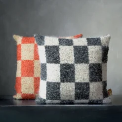 Ronce Square Checkered Black & White Mohair Cushion