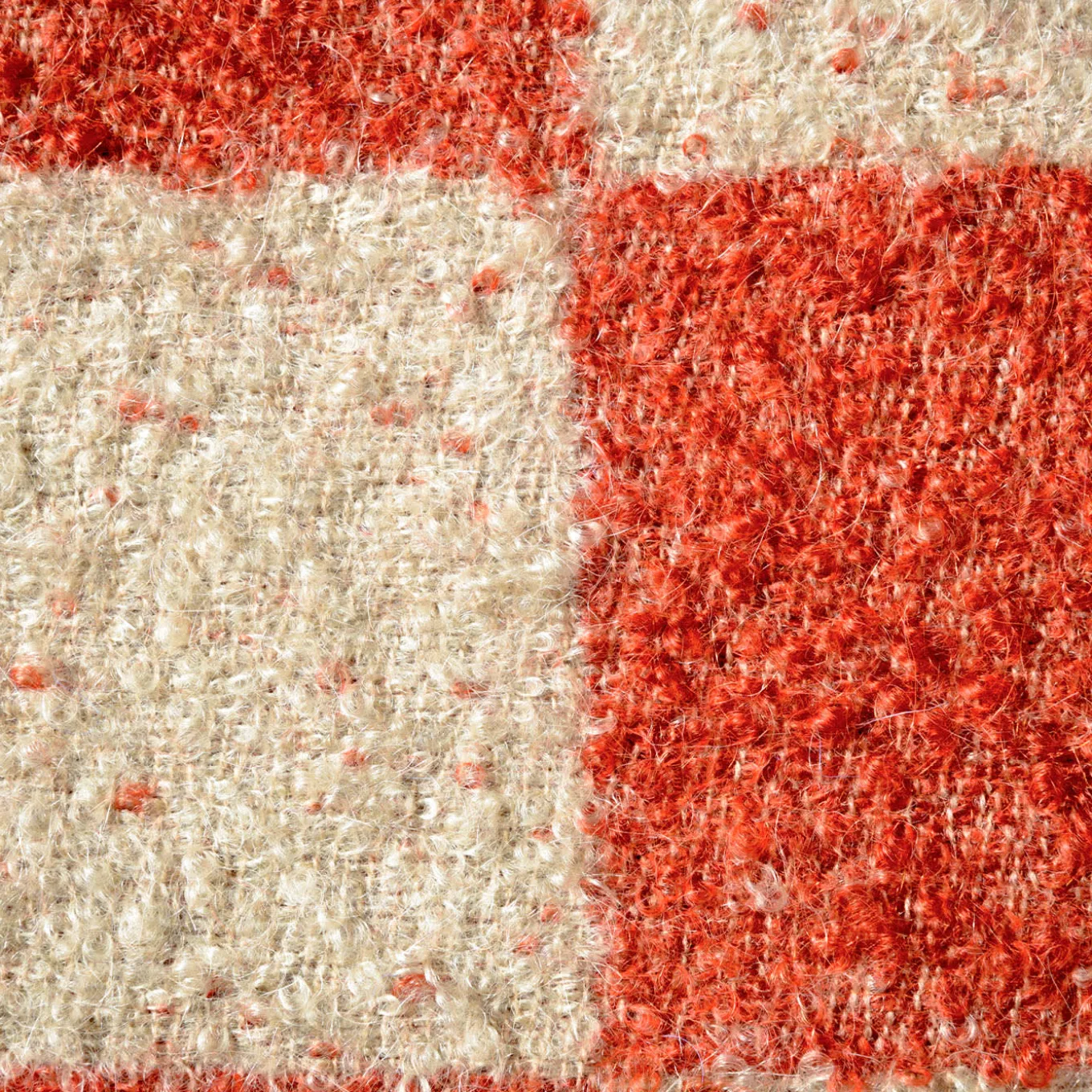 Ronce Square Checkered Orange & Beige Mohair Cushion