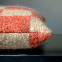 Ronce Square Checkered Orange & Beige Mohair Cushion