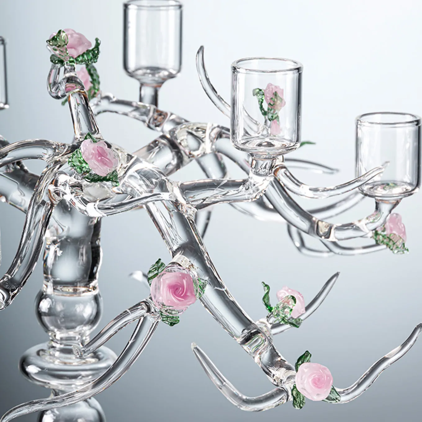 Rose Glass Candelabra in Transparent Finish