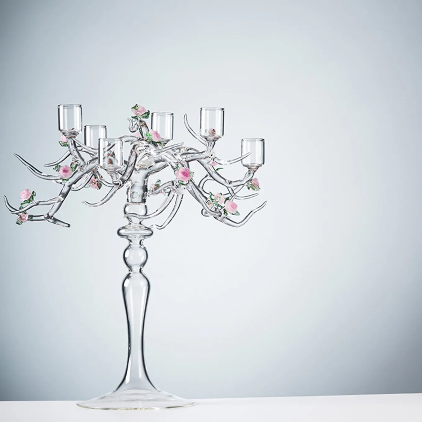 Rose Glass Candelabra in Transparent Finish