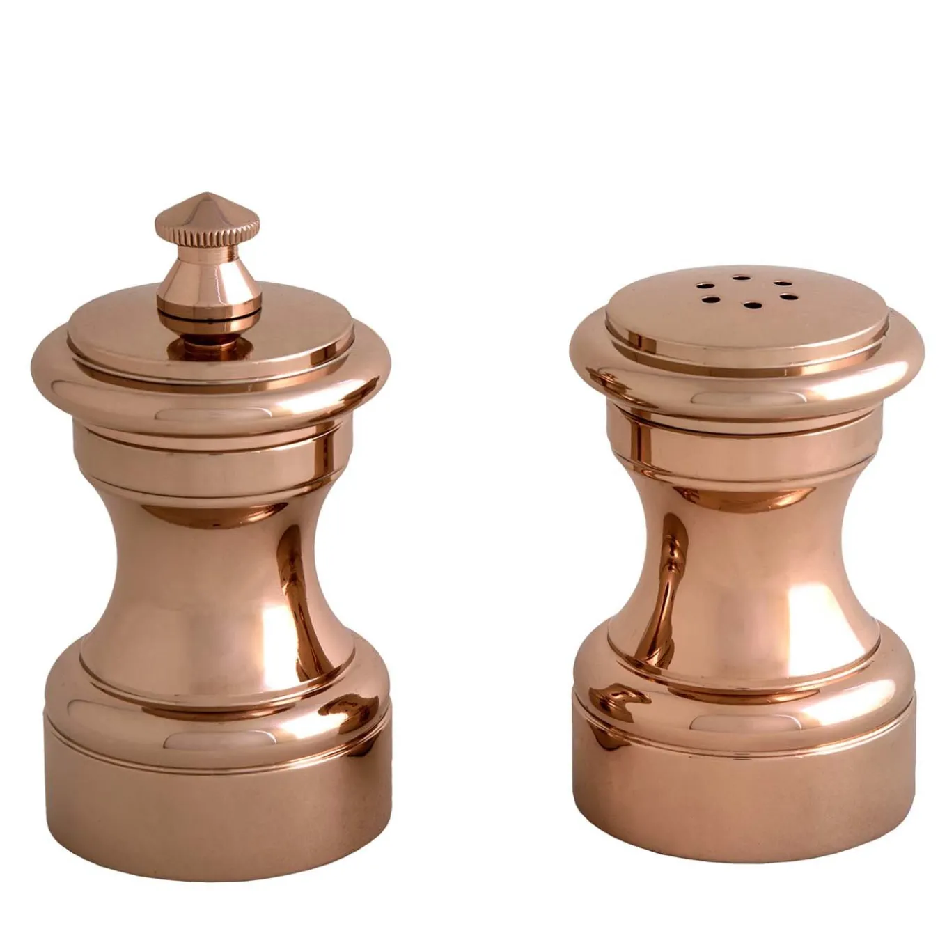 Rose Gold Plated Brass Pepper Mill And Salt Shaker