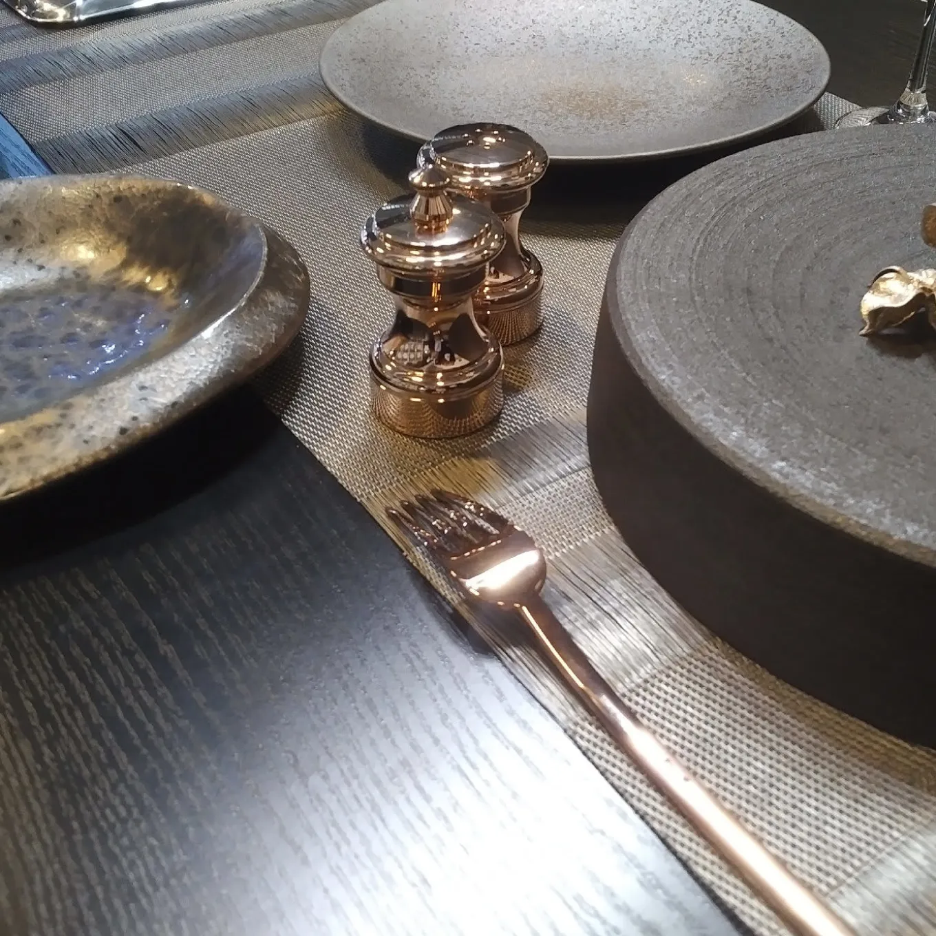 Rose Gold Plated Brass Pepper Mill And Salt Shaker