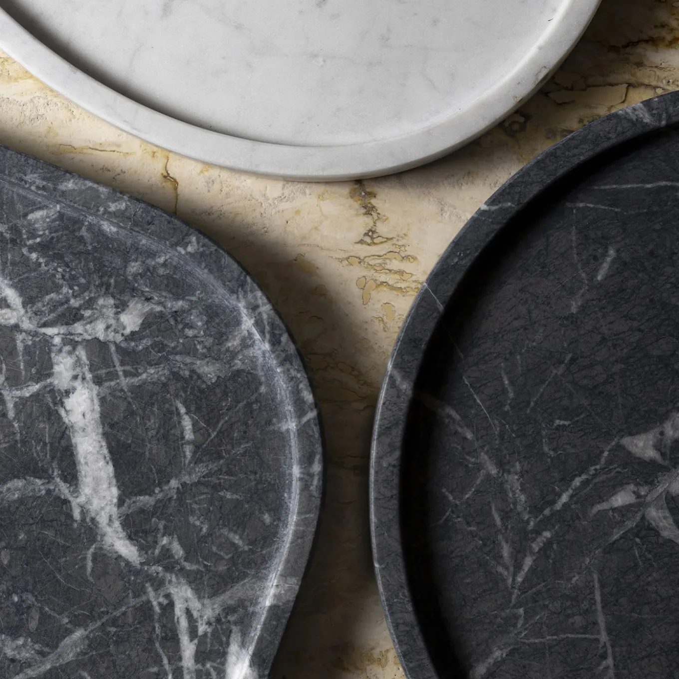 Round Black Marquina Marble Tray