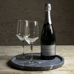 Round Black Marquina Marble Tray