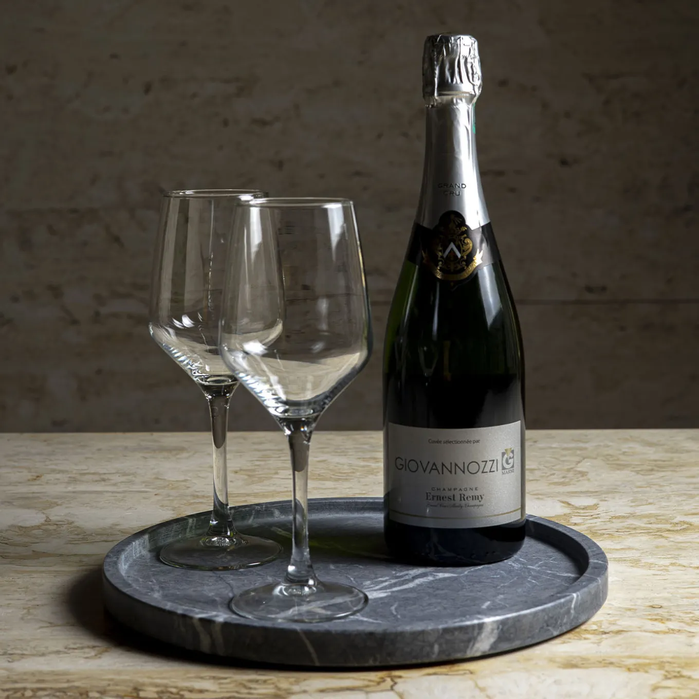 Round Black Marquina Marble Tray