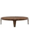 Round Canaletto Walnut Coffee Table with Metal Inlays
