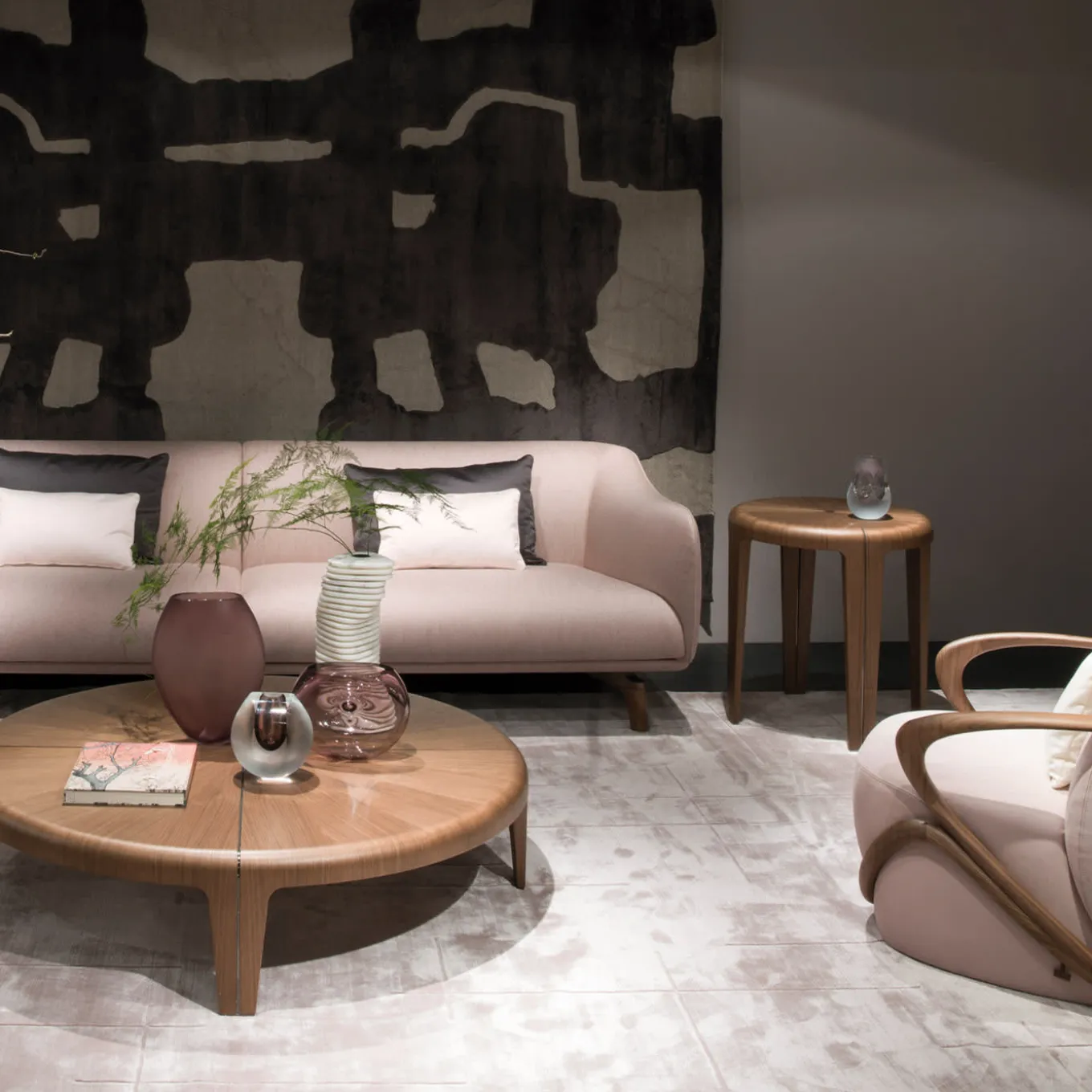 Round Canaletto Walnut Coffee Table with Metal Inlays