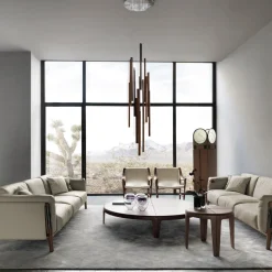 Round Canaletto Walnut Coffee Table with Metal Inlays