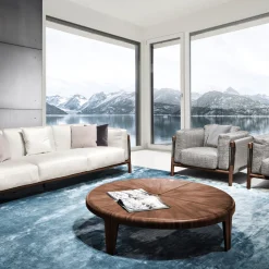 Round Canaletto Walnut Coffee Table with Metal Inlays