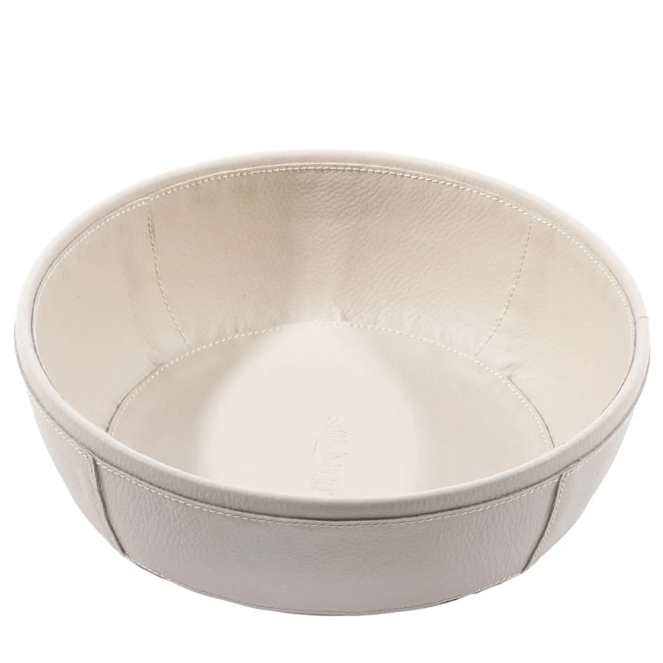 Round Cream Faux Leather Serving Bowl