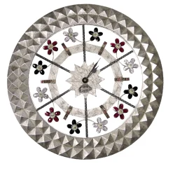 Round Floral Silvery Wall Clock