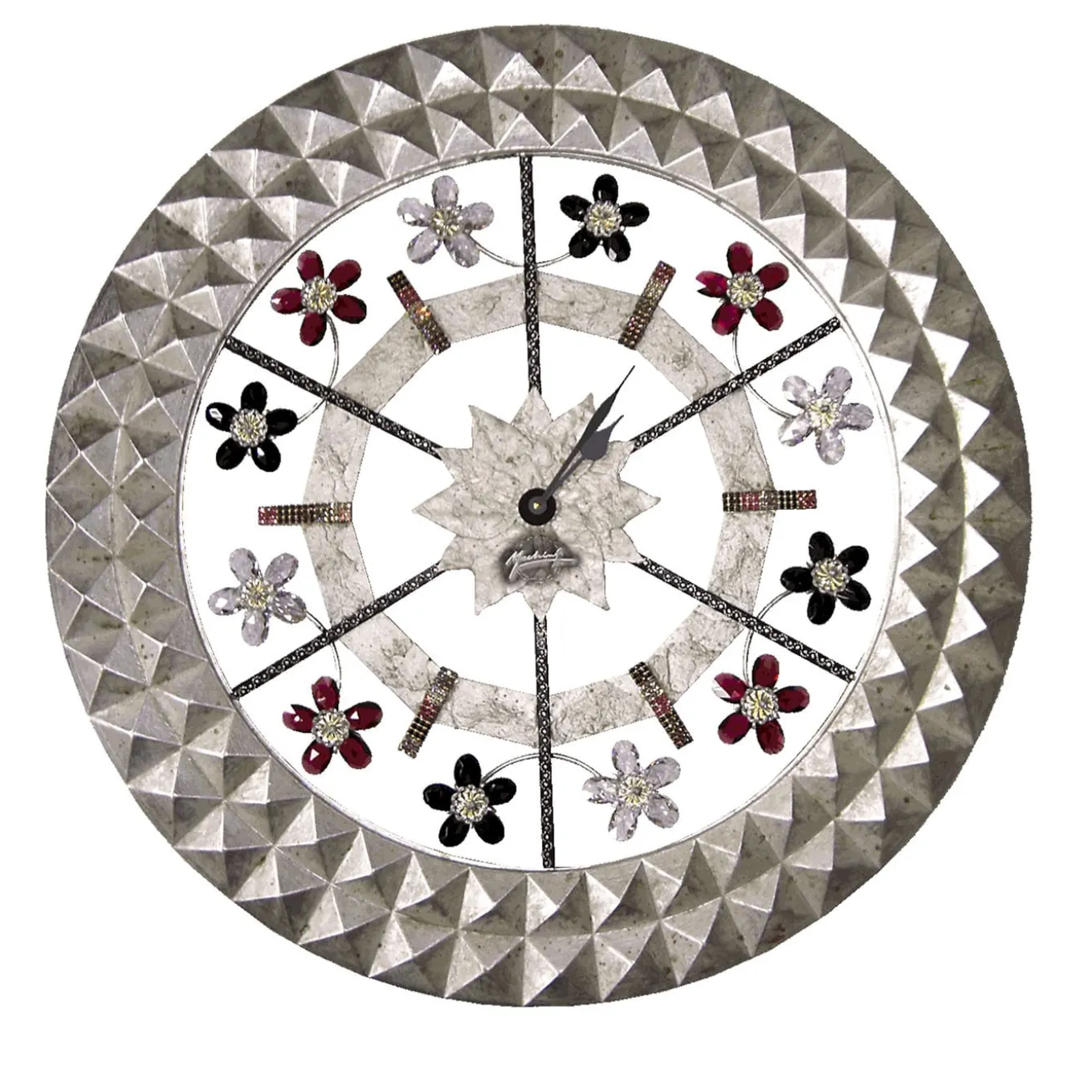 Round Floral Silvery Wall Clock