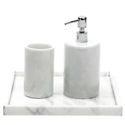 Round White Carrara Marble Bathroom Set