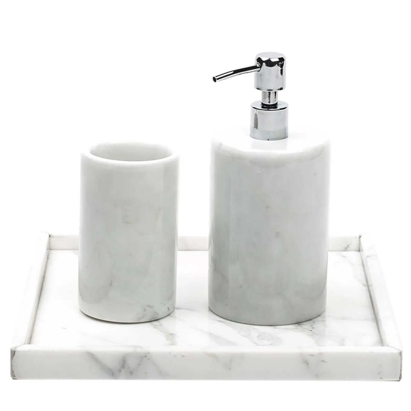 Round White Carrara Marble Bathroom Set