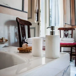 Round White Carrara Marble Bathroom Set