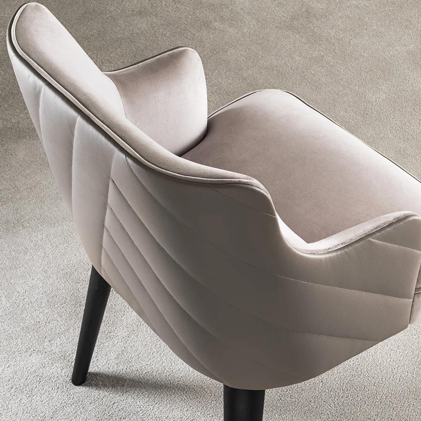 Royale Quilt Taupe Leather And Velvet Chair by Castello Lagravinese