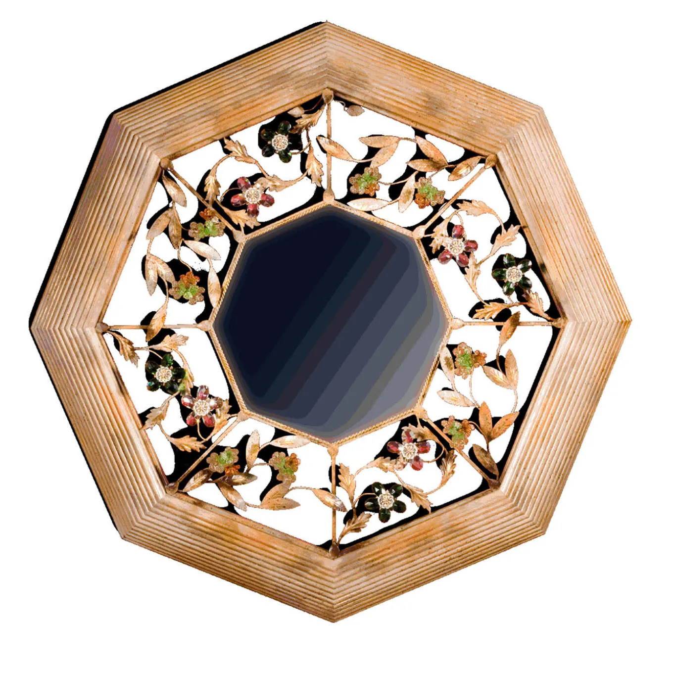 S/14 Floral Carved Octagonal Wall Mirror