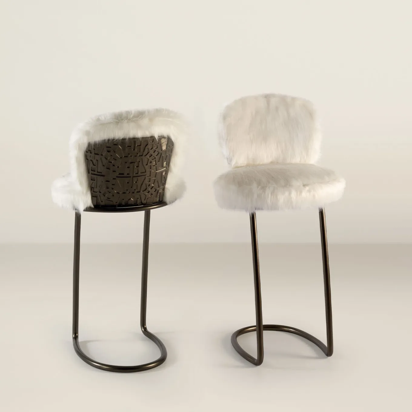 70s White Furry Stool