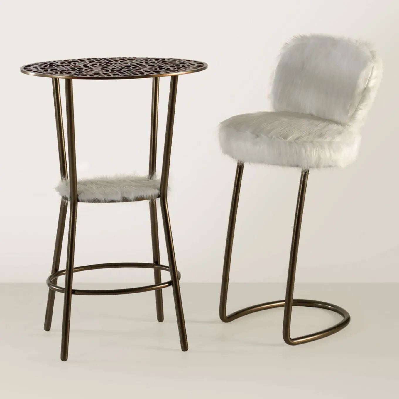 70s White Furry Stool