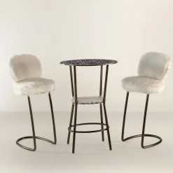 70s White Furry Stool