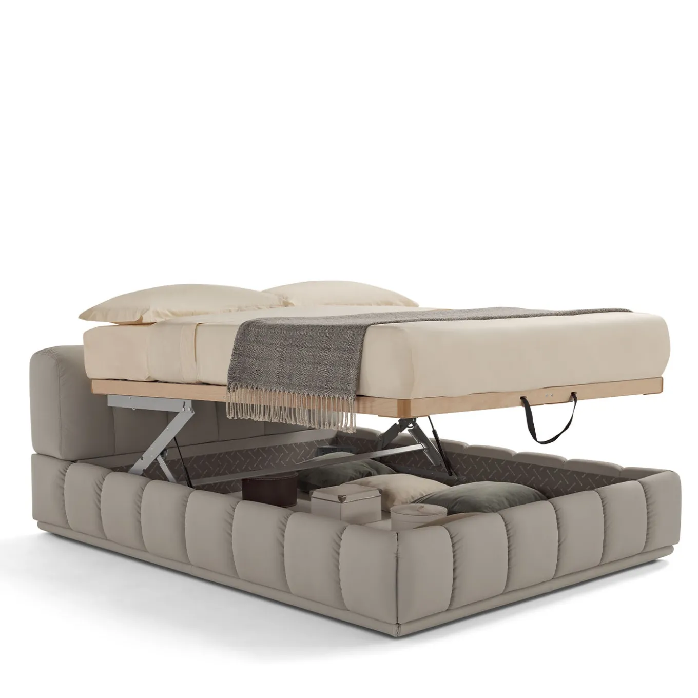 Sacai Bed with Storage and Bench Gray Leather