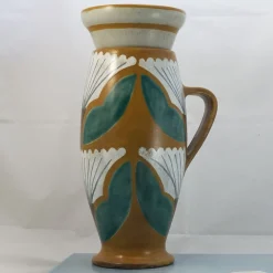 Saffron Brown Ceramic Vase with Lid With Floral Design