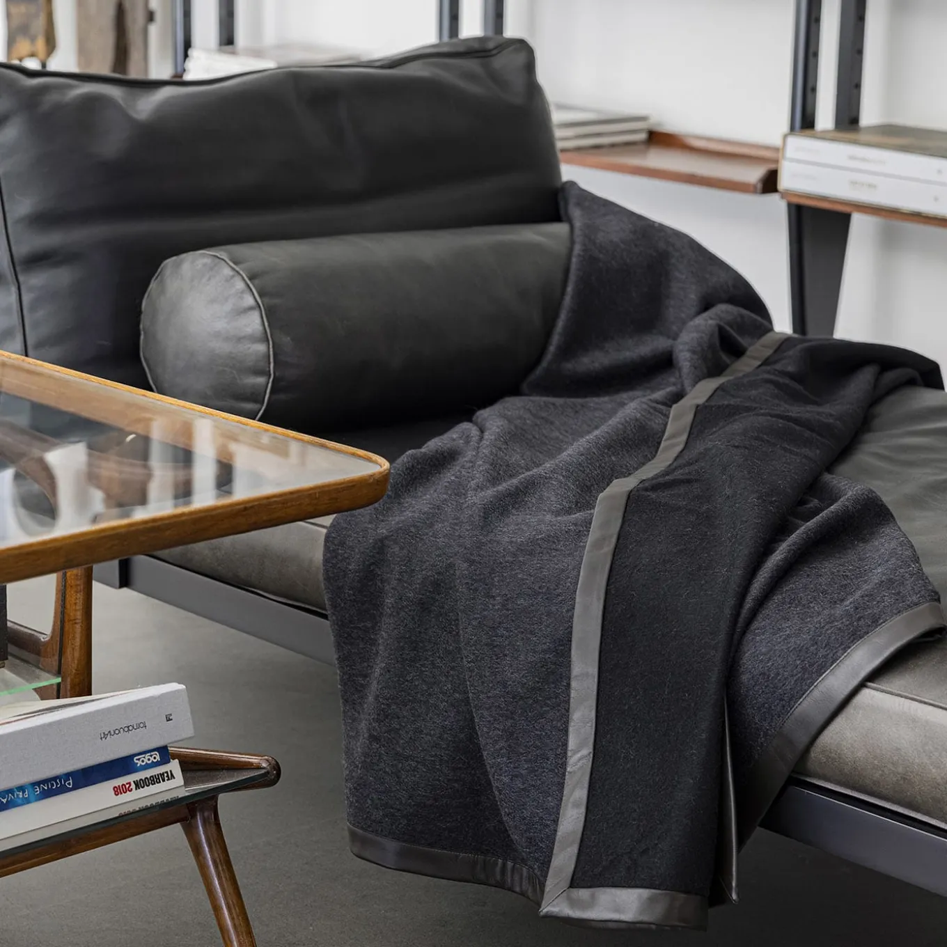 Salon Leather-Hemmed Black Small Blanket