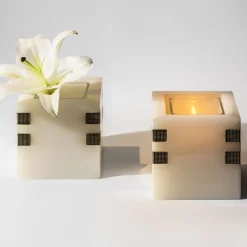 Santiago Onyx Candleholder with Brass Accents