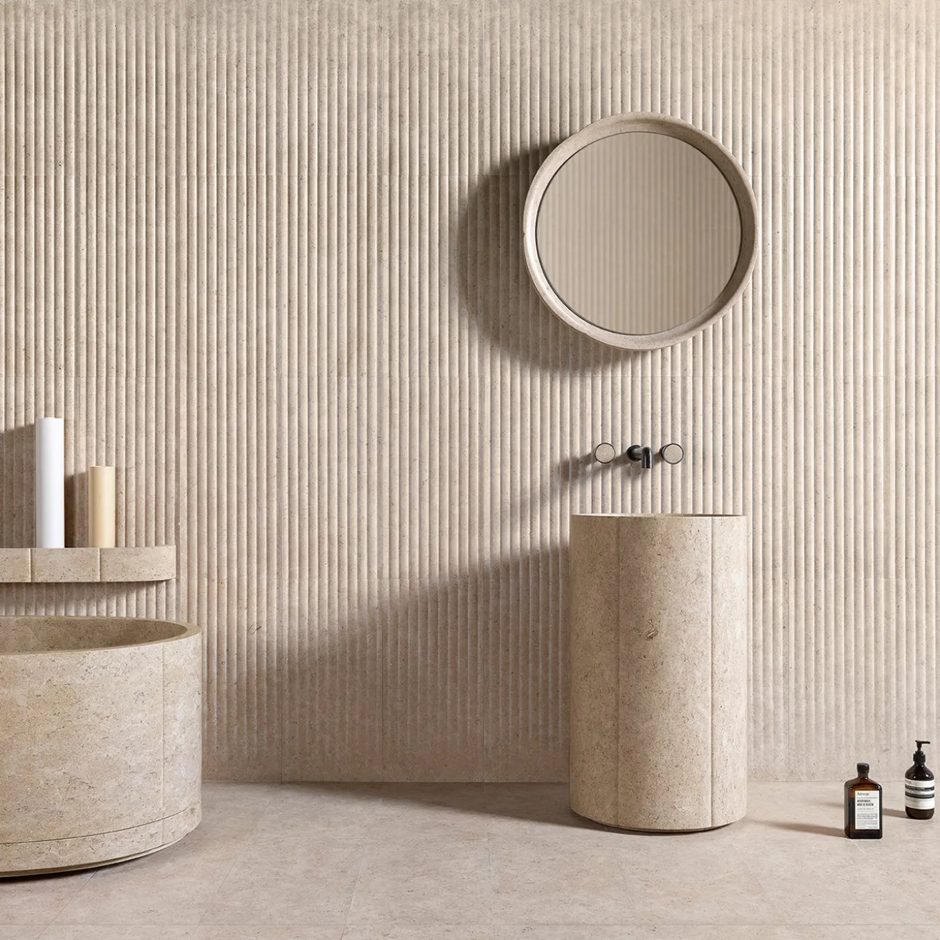 Sartoriale Column Beige Marble Washbasin by Federico Peri