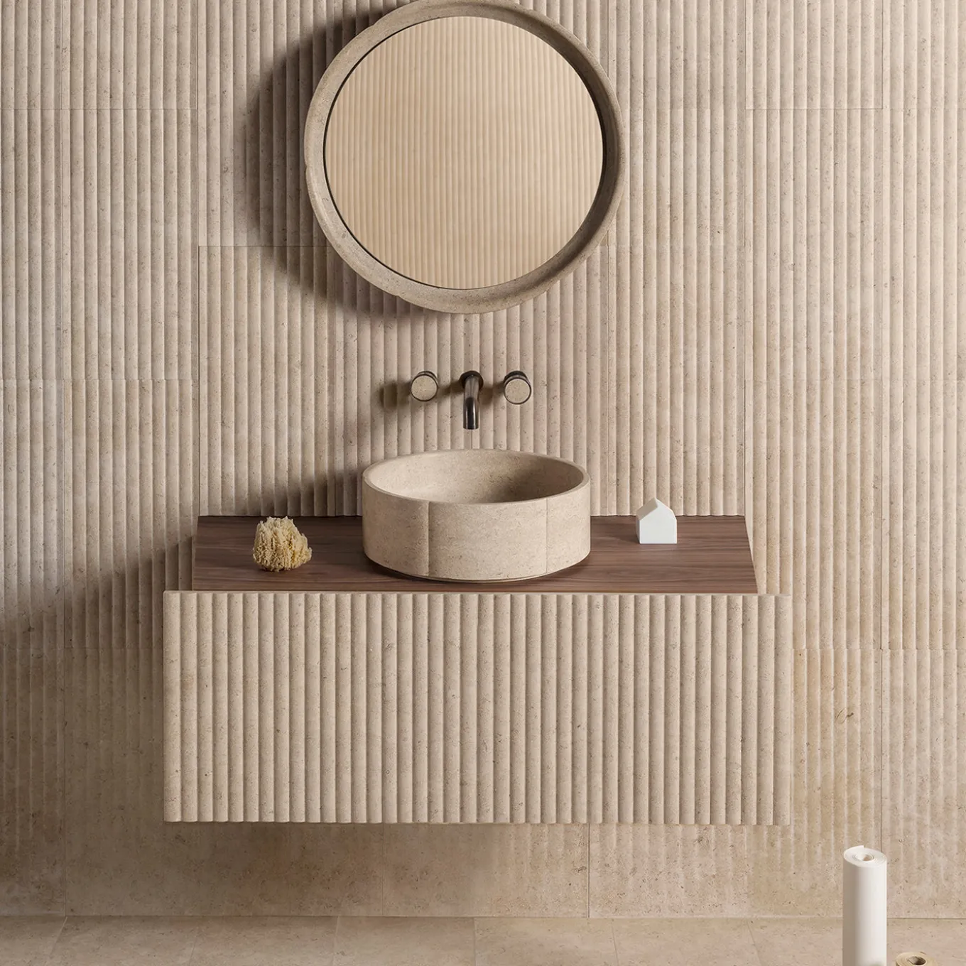 Sartoriale Round Beige Marble Countertop Washbasin