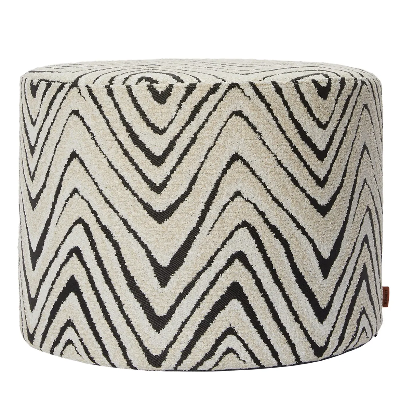 Savana Cylindrical Black and White Chevron Pattern Outdoor Pouf