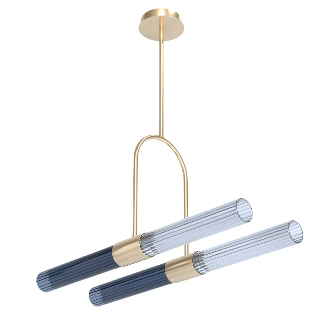 Sbàrlusc Fumé Glass & Champagne Brass Double Pendant Lamp by Isacco Brioschi