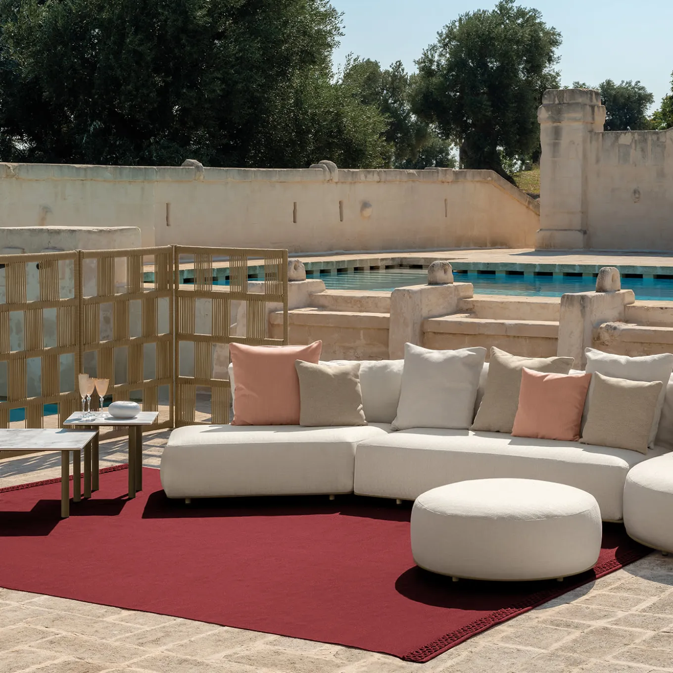 Scacco Round White Pouf by Ludovica & Roberto Palomba