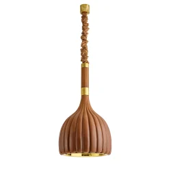 Scalloped Brown Ceramic Pendant Lamp