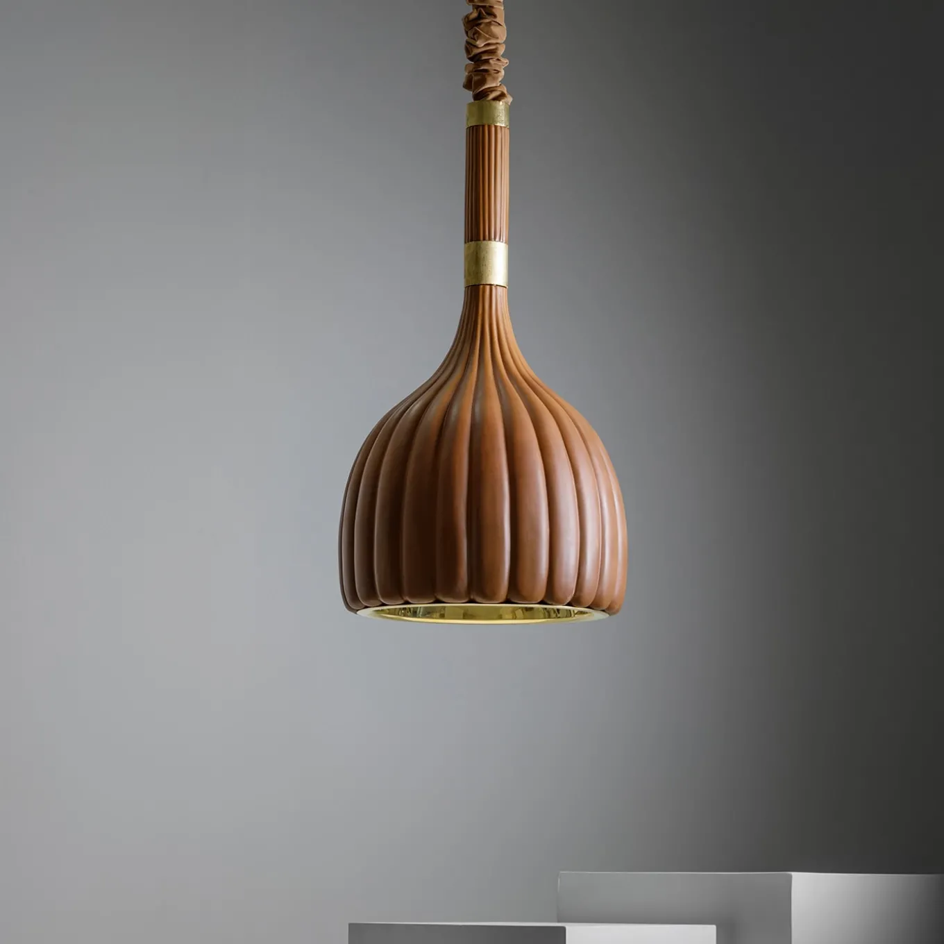 Scalloped Brown Ceramic Pendant Lamp