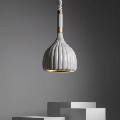 Scalloped White Ceramic Pendant Lamp