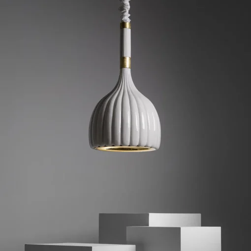 Scalloped White Ceramic Pendant Lamp