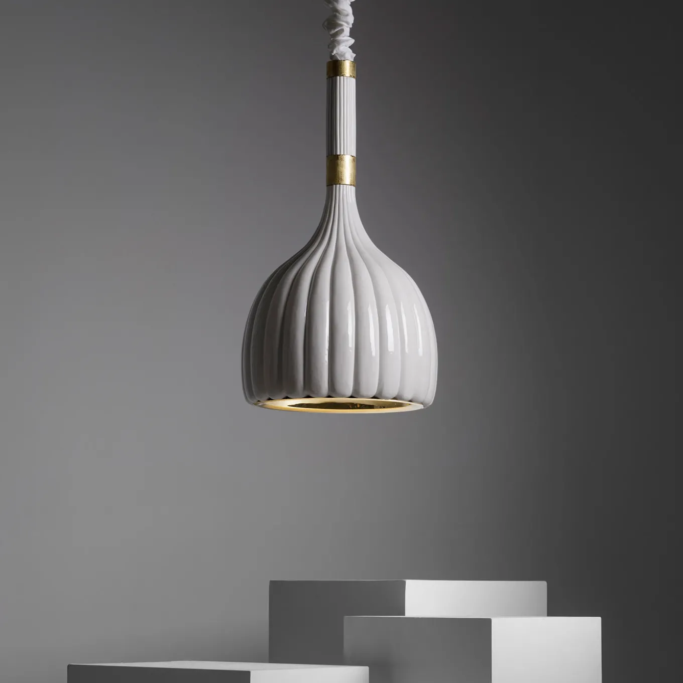 Scalloped White Ceramic Pendant Lamp