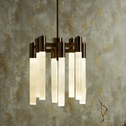 Selene Brushed Bronze and Selenite Chandelier