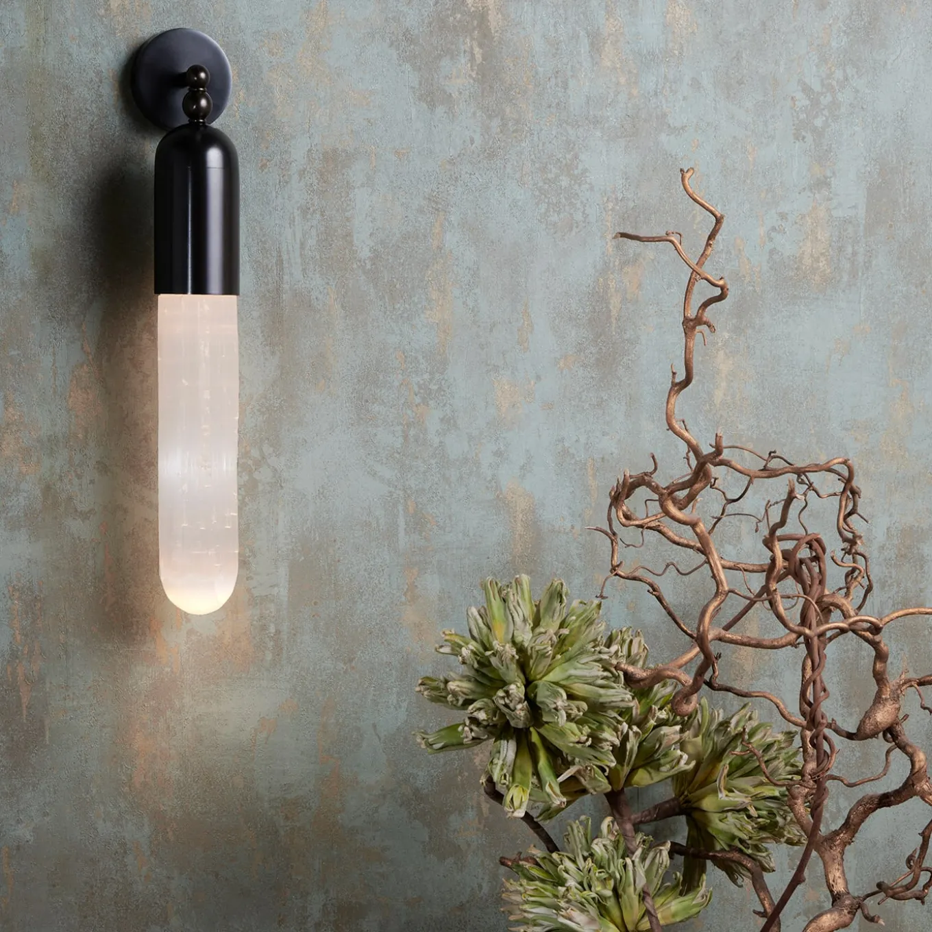 Selene Wall Sconce in Dark Bronze and Selenite