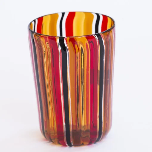 Set of 6 Amber & Red Murano Glasses
