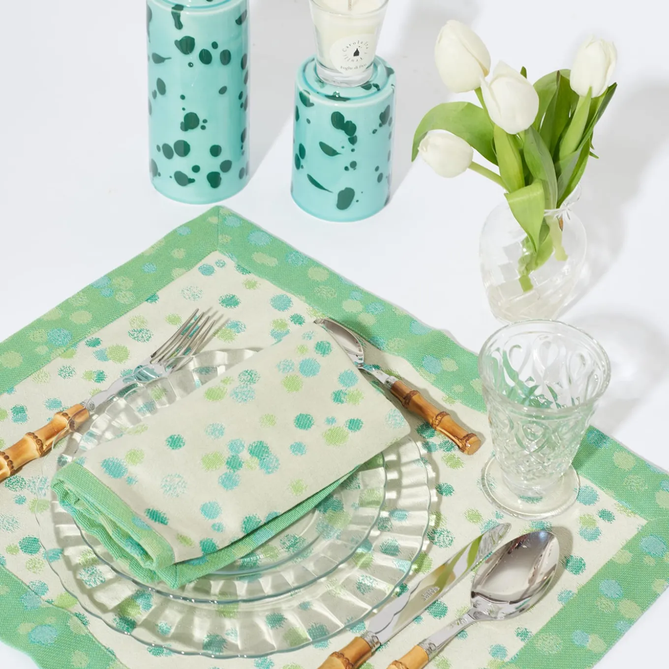 Set of 2 Aqua and Green Placemats with napkins
