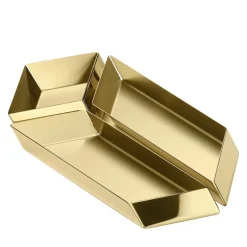 Set of 3 Axonometry Small Parallelepiped Brass Trays by Elisa Giovannoni