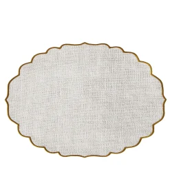 Set of 4 Biege Waxed Linen Scalloped with bronze trim Placemats