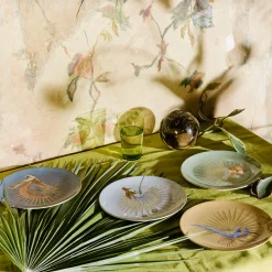 Set of 6 Birds of Paradise Gold Dessert Plates