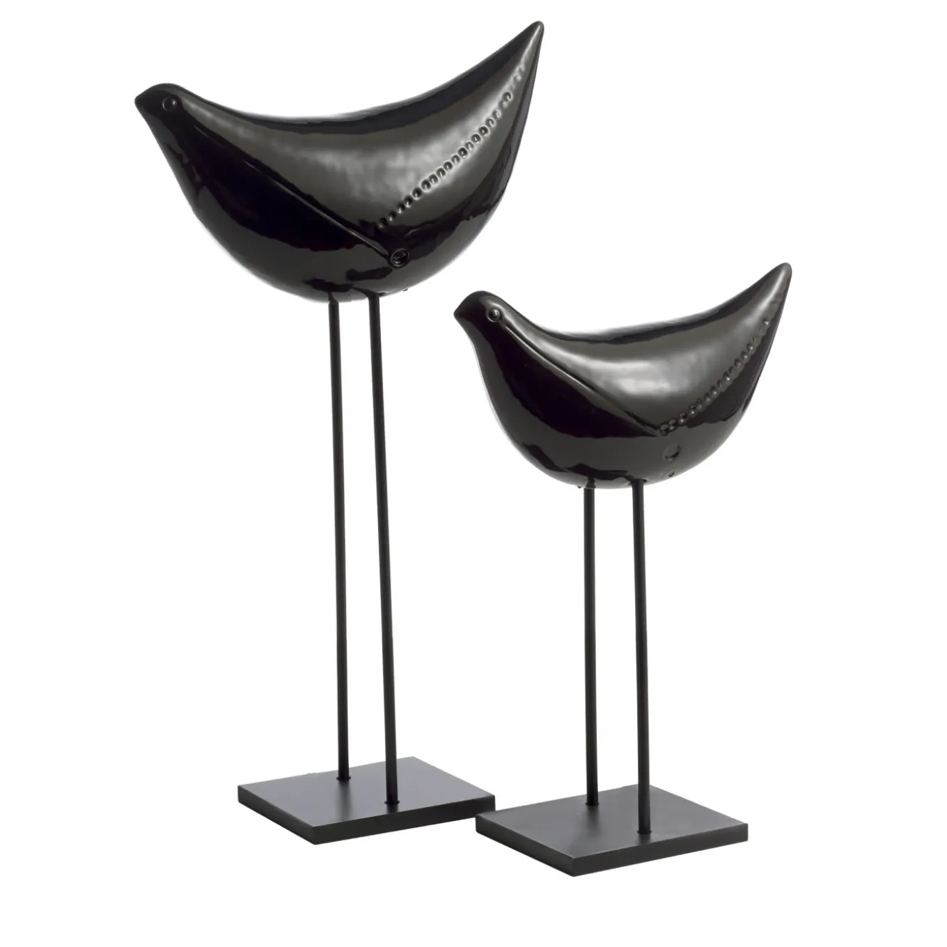 Set of 2 Black Birds Sculpture by Aldo Londi