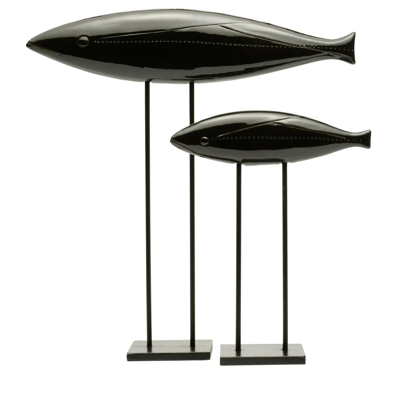 Set of 2 Black Fish Sculpture by Aldo Londi