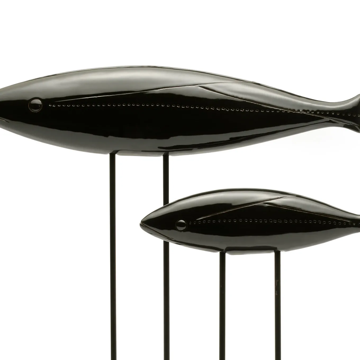 Set of 2 Black Fish Sculpture by Aldo Londi