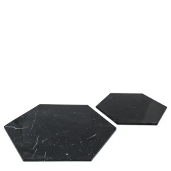 Set of 2 Black Marquina Marble Hexagonal Plates